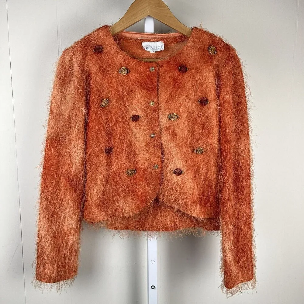 Vintage Breeze by Dorothy Schoelen Orange Rosette Cardigan & Shell Set Medium - Picture 2 of 9